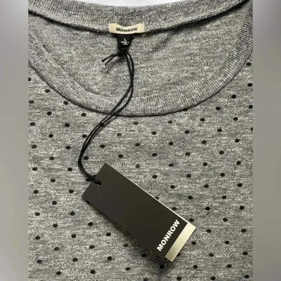 Monrow Women’s Size Large Gray Black Polka Dot Short Sleeve Crewneck T-shirt - Picture 7 of 10